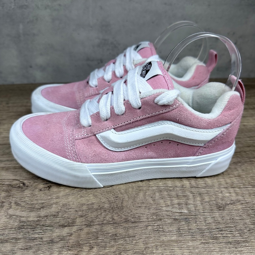 Vans~Girl's~Knu Skool Pink/White Suede Puffy Tongue Sneakers~Size 3